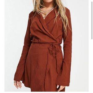 Free People Orange Sheath Dress with Notched Collar